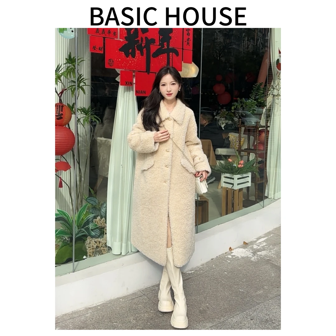 Basic House/百家好新款颗粒羊毛冬季外套高端百搭中长款大衣女C