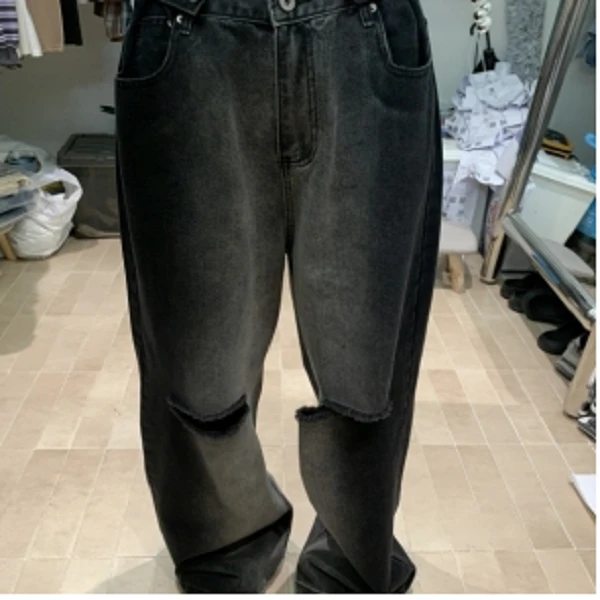 Hellooo Eat  高腰牛仔裤宽松显瘦E00068