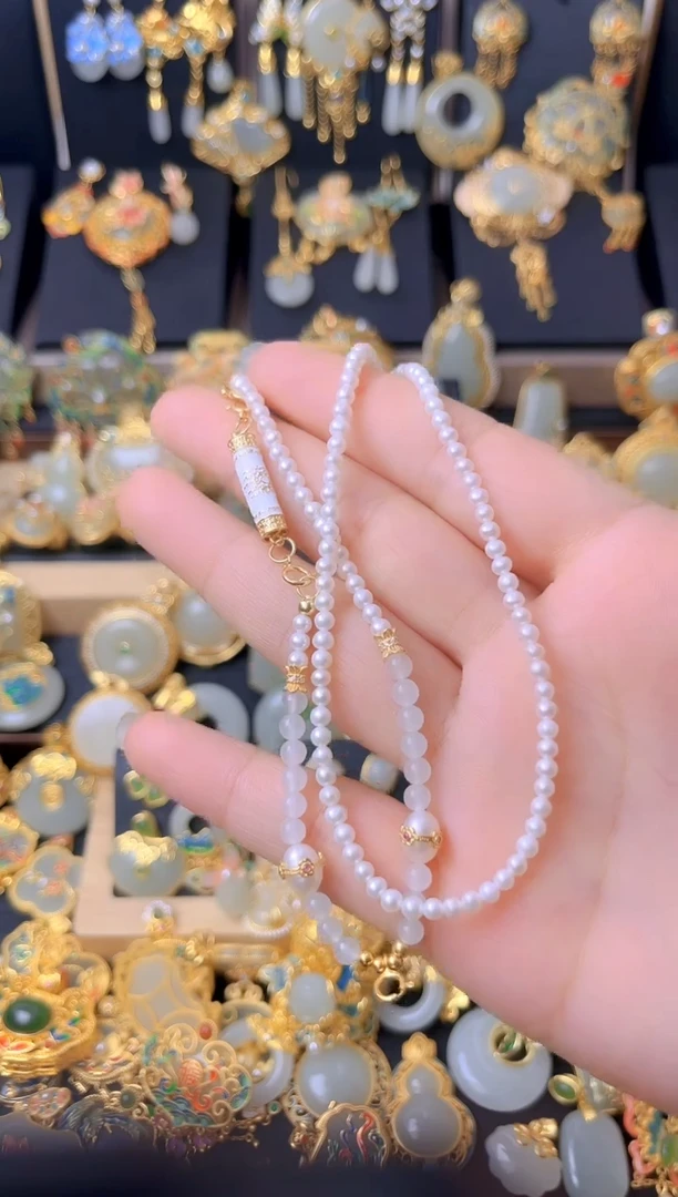 银S925镀金镶嵌珠串淡水珍珠DIY 珠串