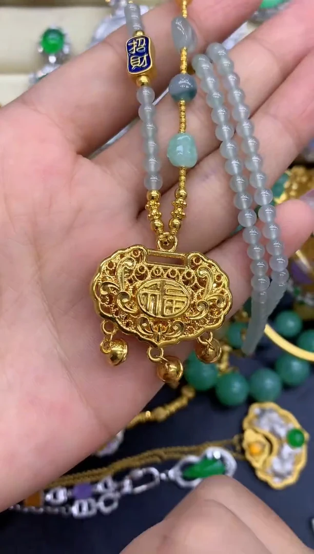 颈饰足金镶嵌翡翠373-中国好珍宝