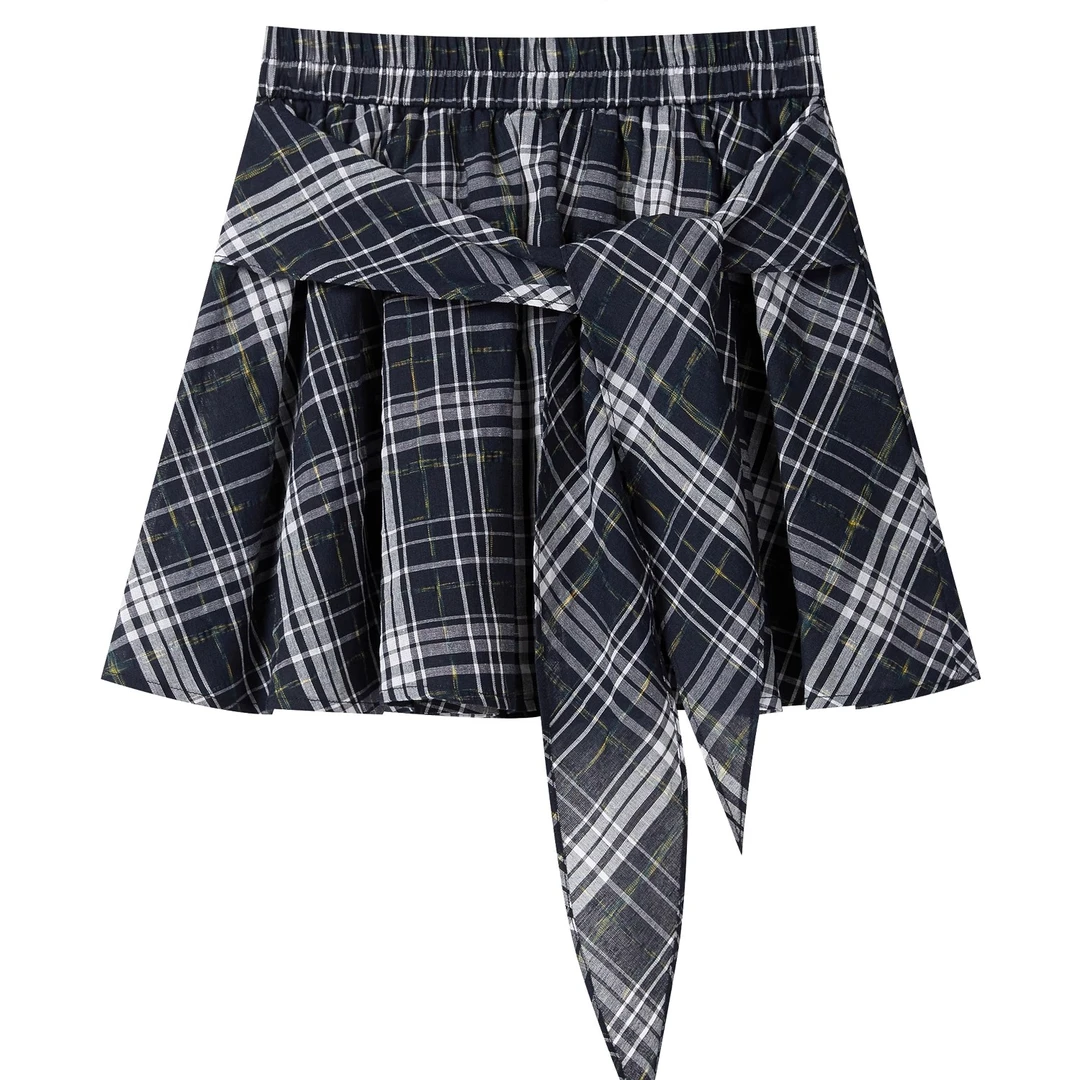 羊城故事-美式格纹系带半身裙新款不规则小众a字短裙Y50650819