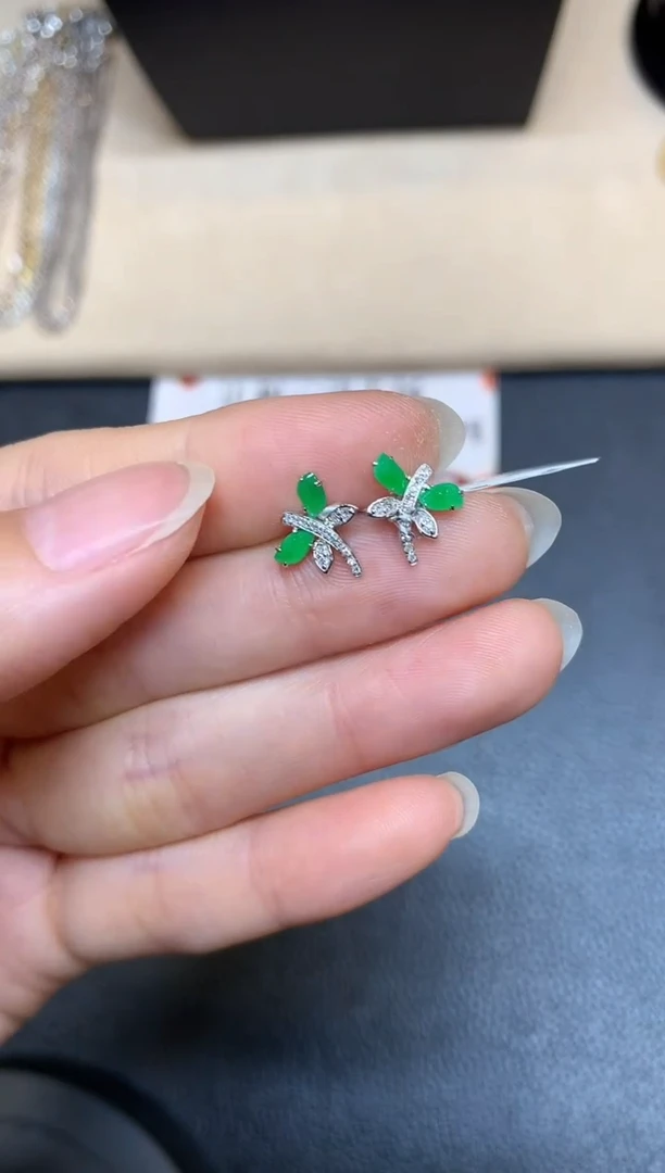 翡翠18K金镶嵌耳饰【无鉴赏期