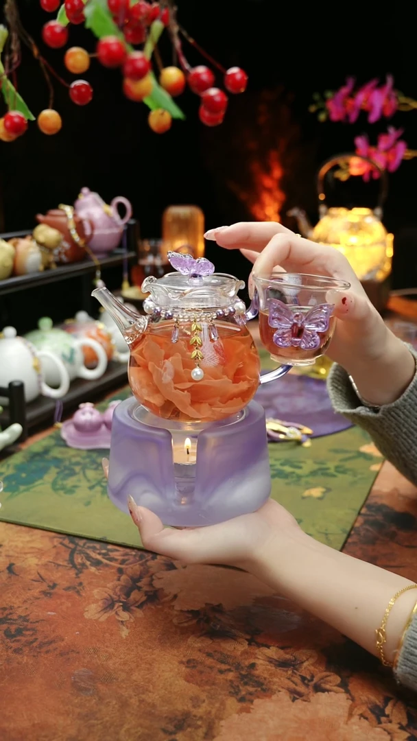 【闪购商品】紫色温茶台+茶壶+链子+杯子