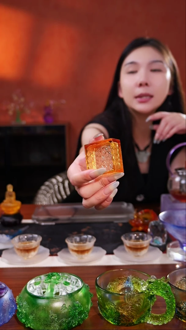 古法琉璃黄色方形盖置