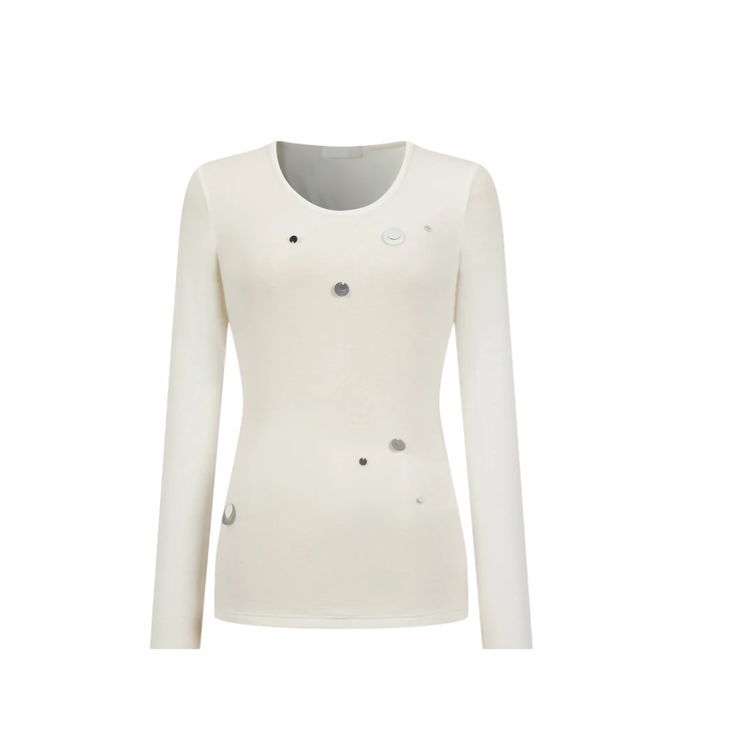 【品牌专属】Three Quarters珠片百搭显瘦圆领打底衫秋季女士3005