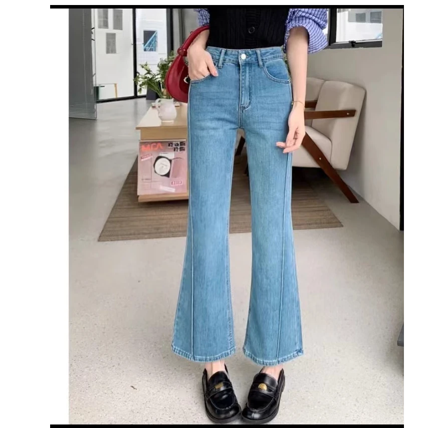 小个子微喇牛仔裤女2025新款不贴腿四面弹修身显瘦气质百搭九分裤