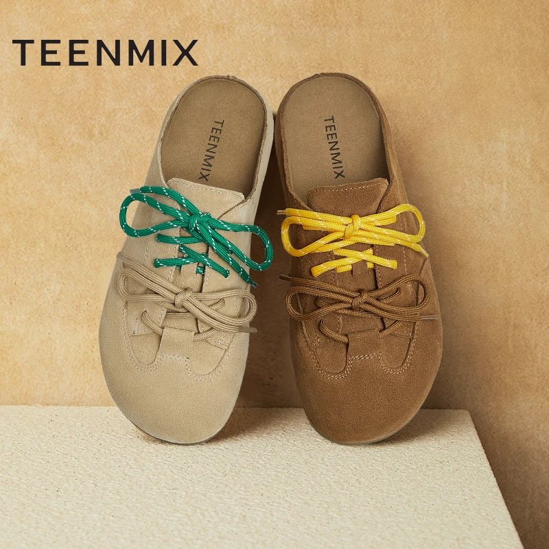 天美意2025秋新款复古百搭低跟软底系带休闲舒适女勃肯鞋KMZ15AT5