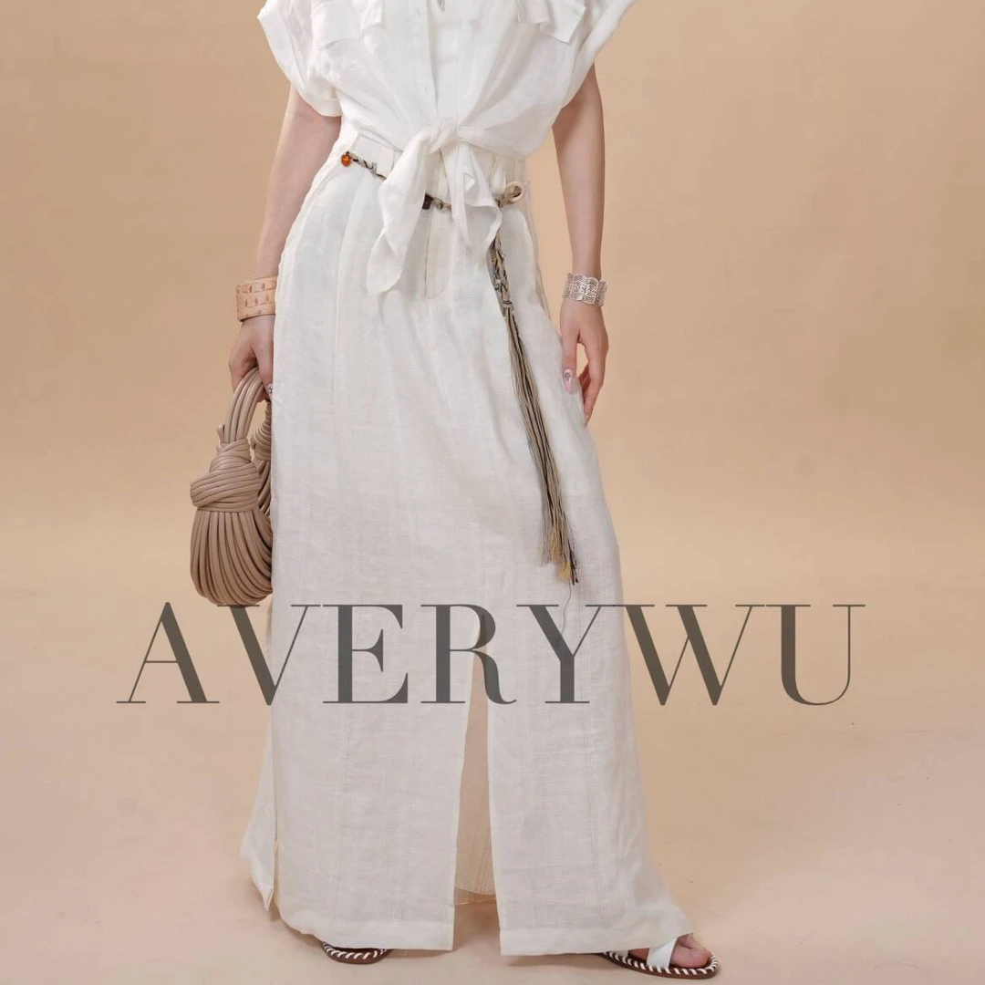 老吴的衣橱【噪间诗学】垂感开叉亚麻半身裙女时尚洋气显瘦长裙K685