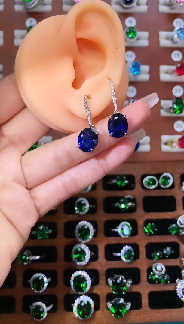 无925银皇家蓝耳饰1012