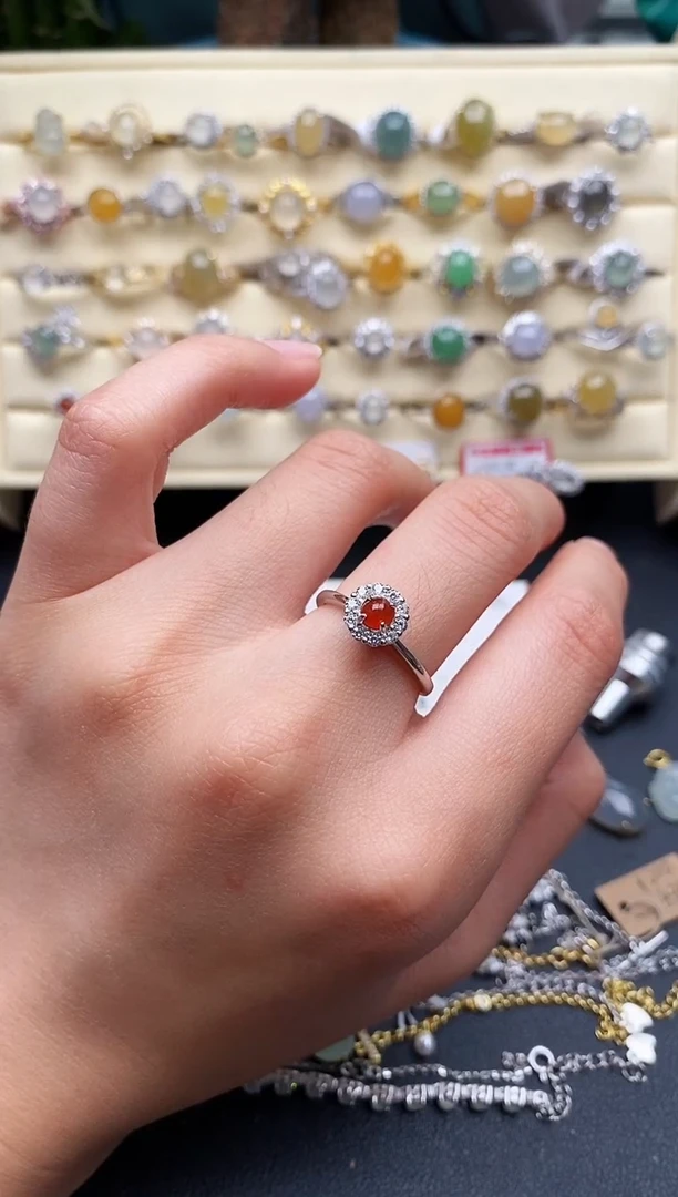 翡翠戒指银S925镶嵌22222222+5