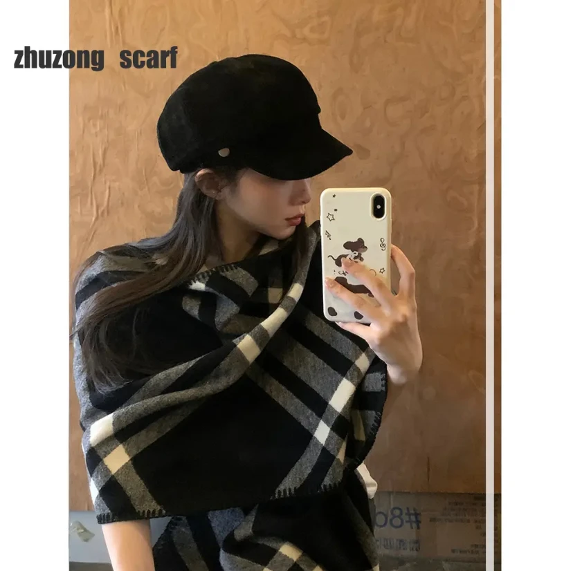 高端时尚百撘双面网红秋冬羊绒保暖柔软针织围脖情侣围巾