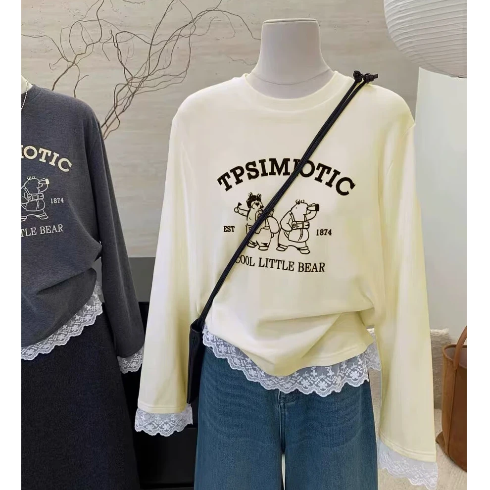 【萨萨Be Firm】微胖大码女装显瘦字母弹力宽松百搭德绒磨毛打底