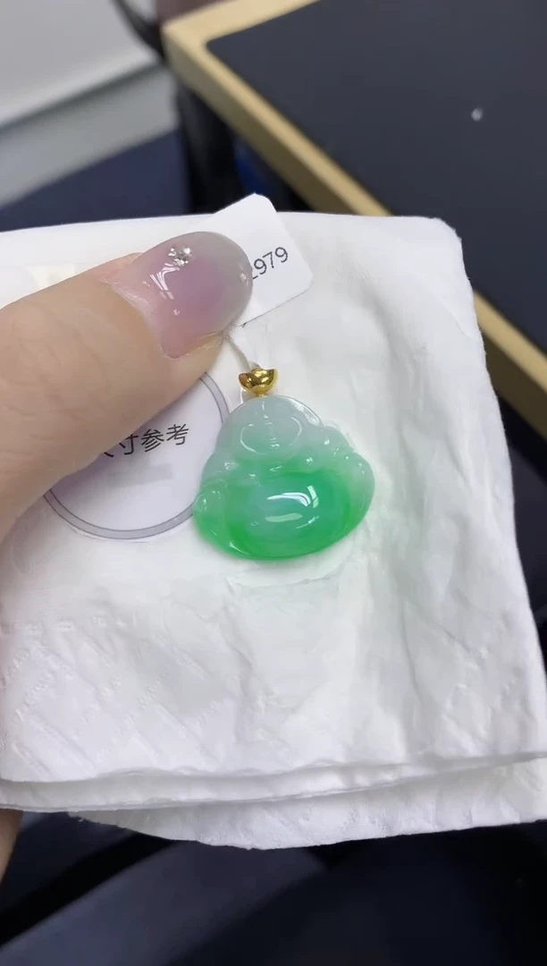 颈饰18K金镶嵌翡翠天然缅甸翡翠A货百元以上9元证书费自理