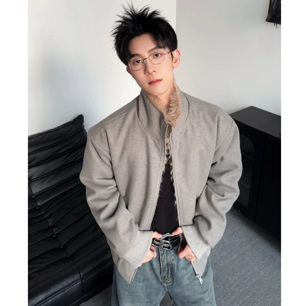 QIUYIDAODI冬季重磅通体1000g仿狐狸毛座山雕毛呢棉服外套男女