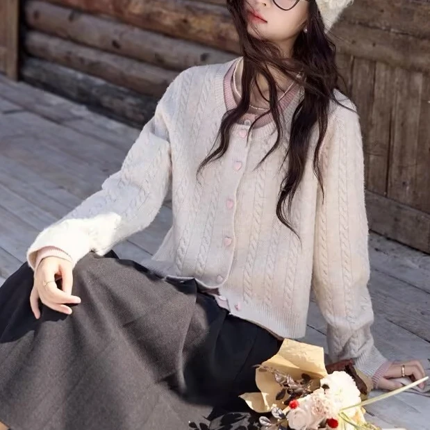 【鹿屿庄】气质慵懒感假两件毛衣秋冬新款毛衣开衫女002357