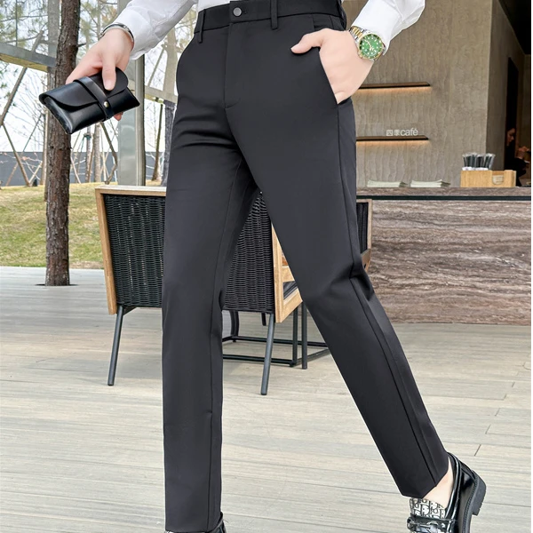 【双蝉男装】潮常规款修身休闲裤弹力男裤子舒适透气薄款西裤