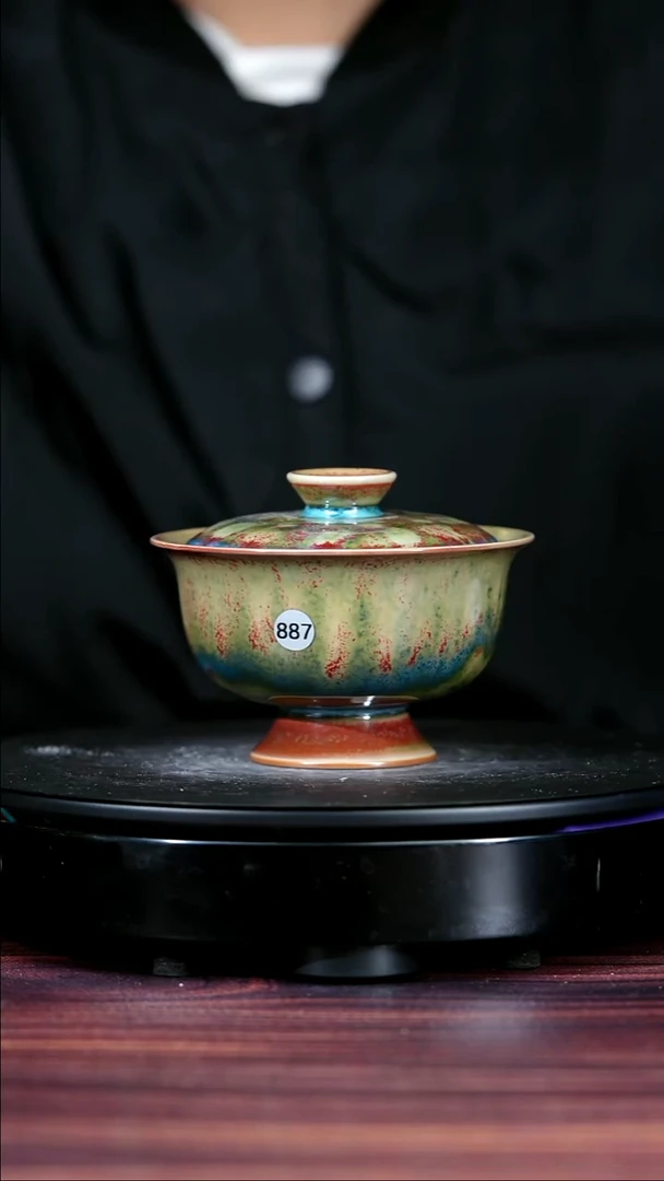 盖碗瓷887#李盼龙一级品原矿钧瓷元宝盖碗