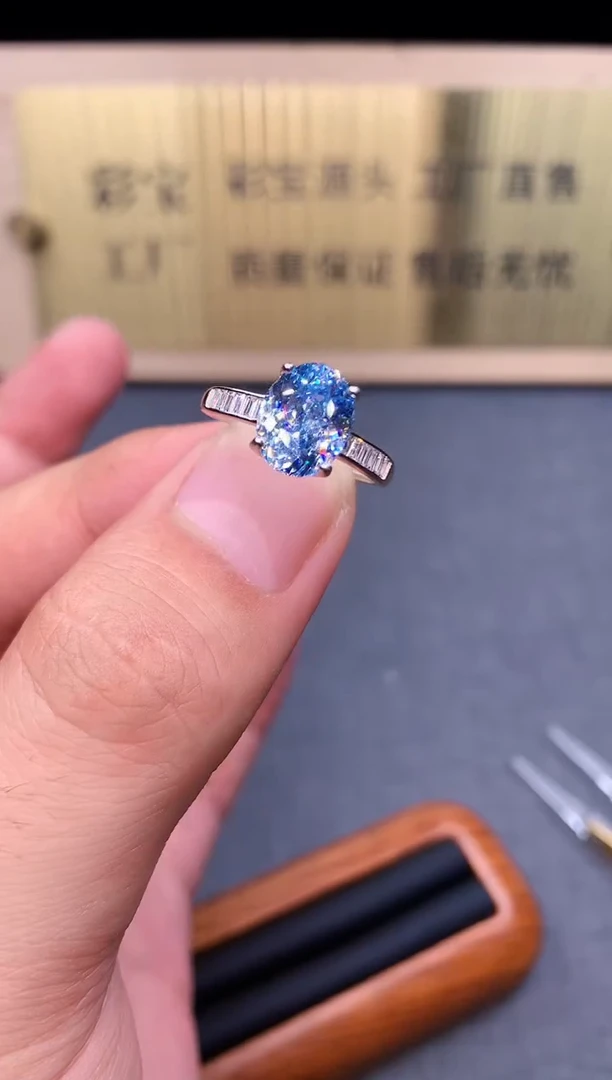海蓝宝石戒指银S925镶嵌4453