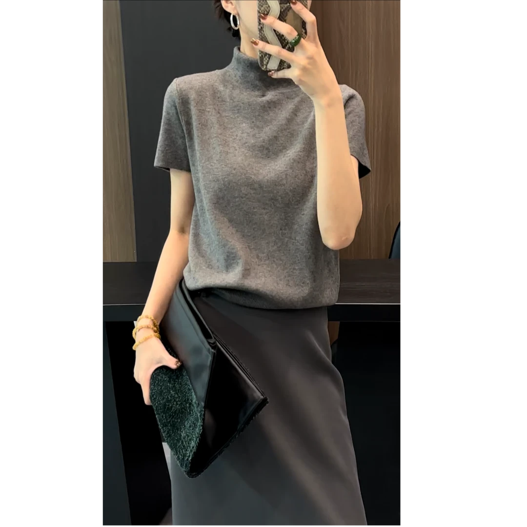 GUIMIN 简约高级感高领短袖针织上衣 982