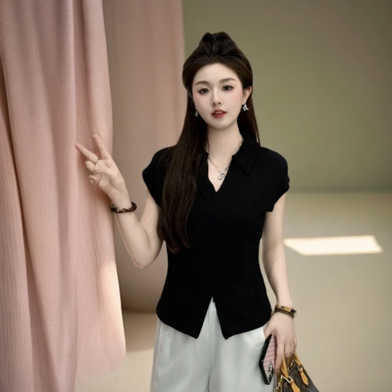 宿慕SUMU法式V领短袖T恤2025新款夏季气质显瘦洋气衣服小众女装