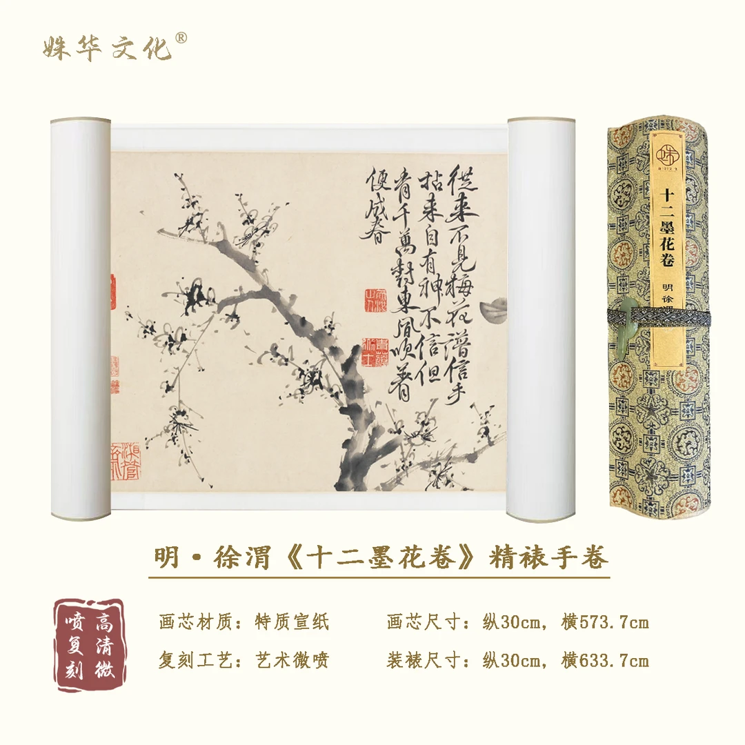 明·徐渭《十二墨花卷》全卷博物馆原作超清复刻 精装精裱 如观真迹
