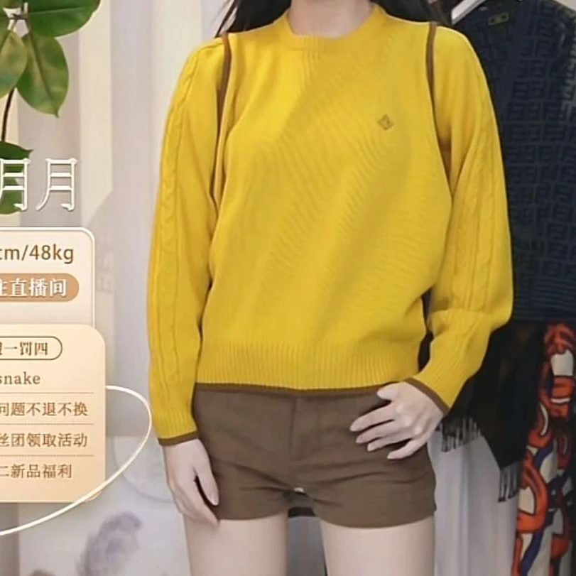 95新 DIOR/迪奥 迪奥黄色cd刺绣毛衣/fy2043