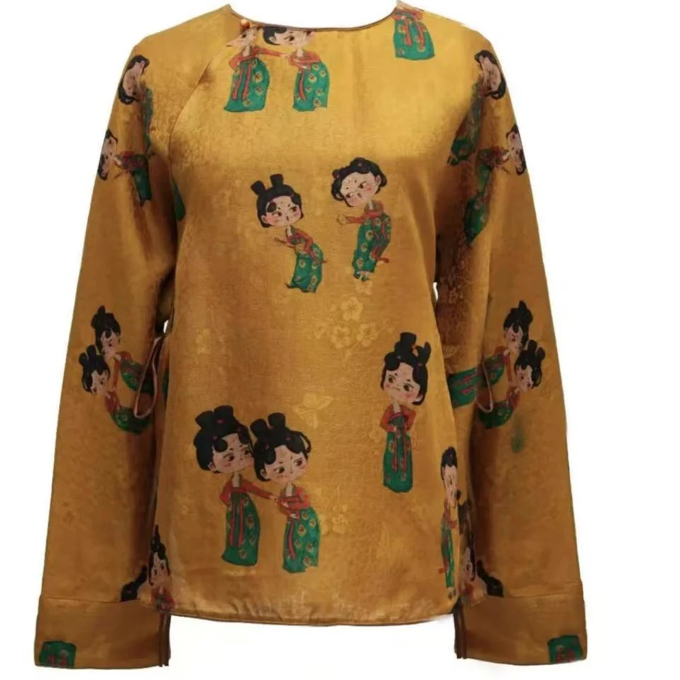 国风小唐人真丝香云纱上衣100分桑蚕丝衬衣春