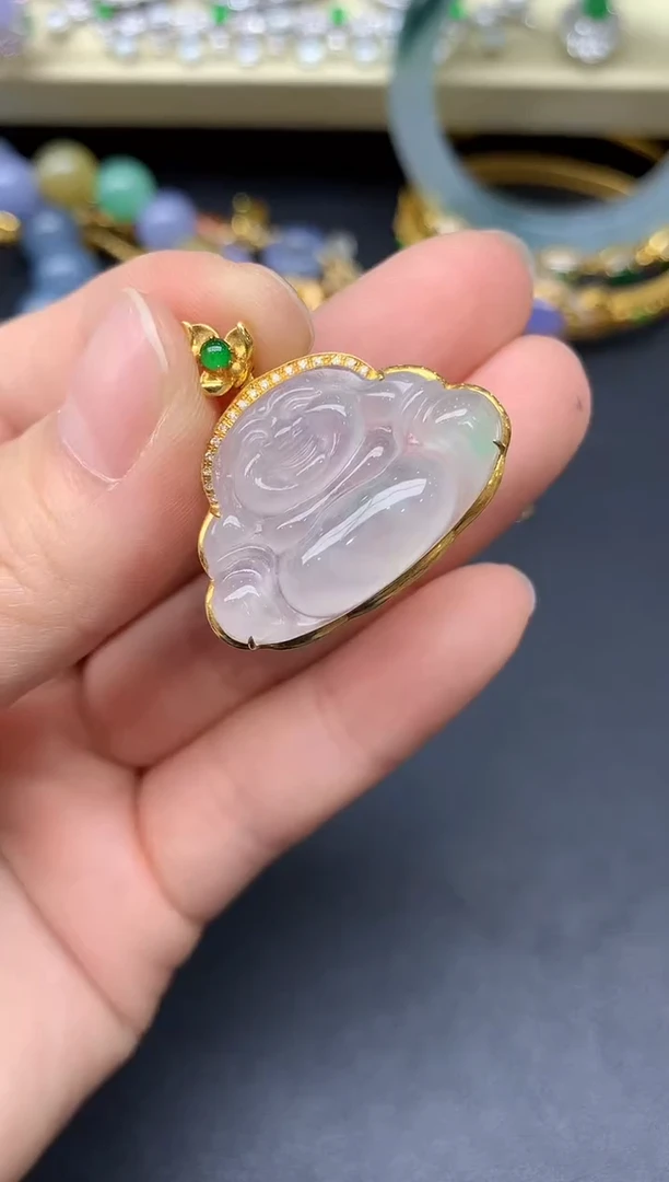 颈饰18K金镶嵌翡翠226-雪姐翡翠天天见