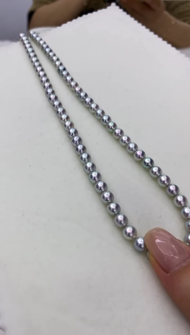 银S925镶嵌DA海水珍珠 灰珠串链6-6.5MM GD108