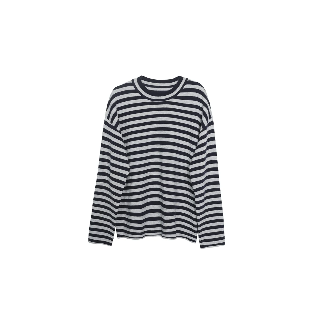 【春晓专属】 早秋50羊毛混纺条纹针织圆领长袖衫-6220