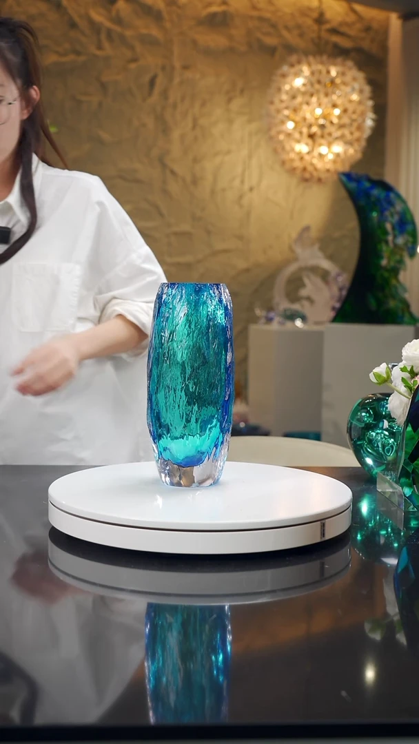 手工艺品琉璃宝石蓝色树干纹花器