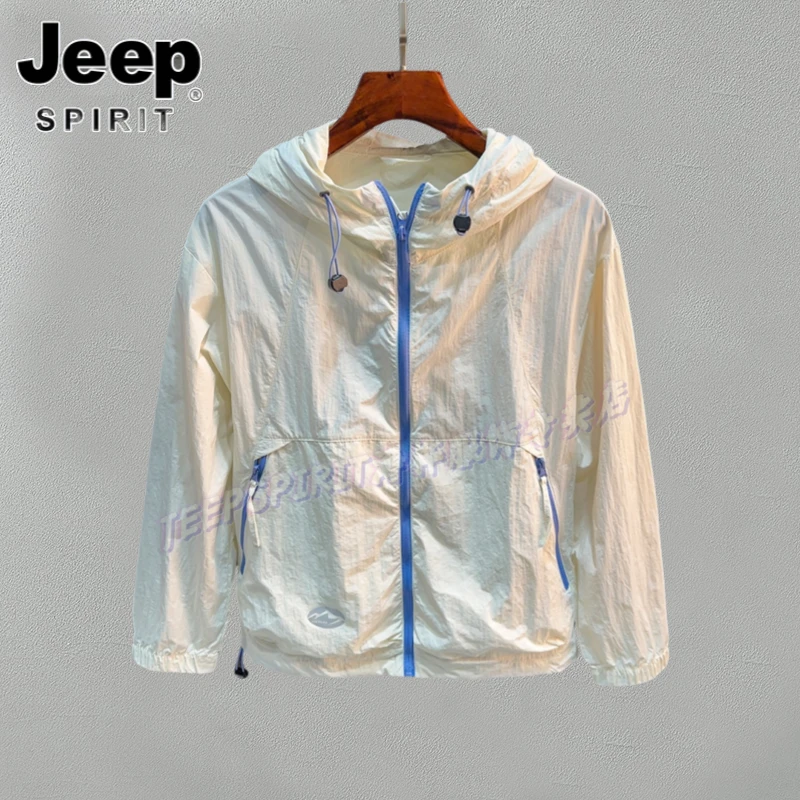 Jeep吉普夏季男士连帽防晒上衣百搭时尚口袋外套户外防紫外线夹克