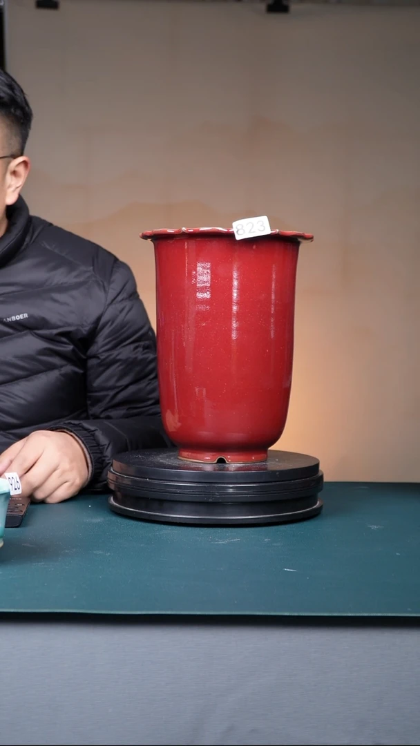 其他瓷7*1823号钧红釉高菱花盆