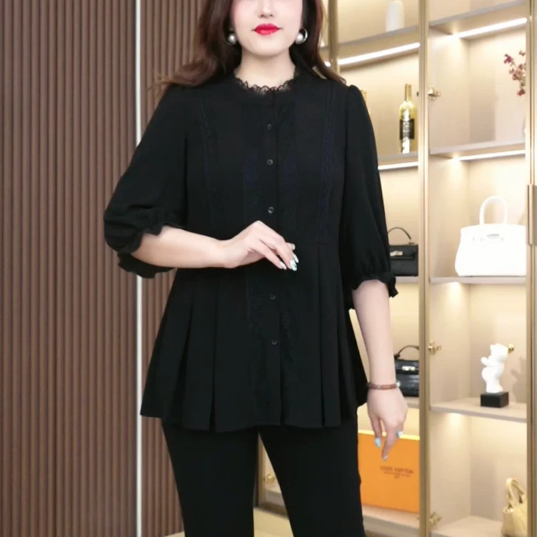 2025早秋季新款气质修身蕾丝显瘦百搭遮肉上衣ZB6705