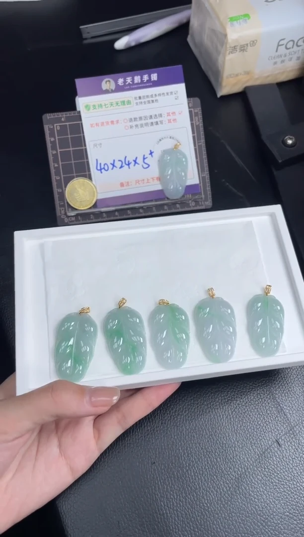 18K金镶嵌挂件翡翠叶子F18配绳/多样性发其一ZBCP
