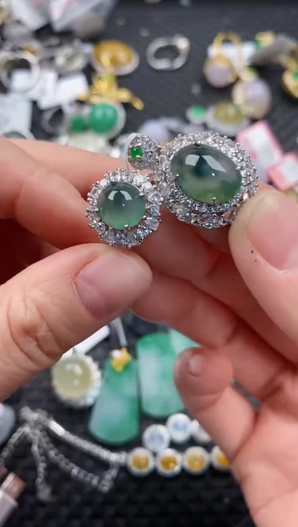 银S925镶嵌戒指翡翠444              4