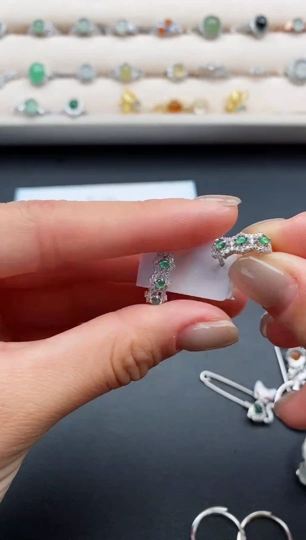 银S925镶嵌戒指翡翠缅甸天然A货翡翠11  9-1