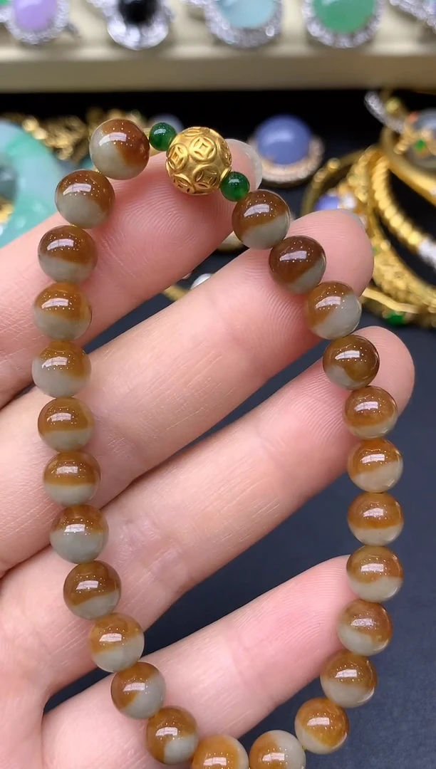 足金镶嵌手串翡翠107-雪姐翡翠天天见