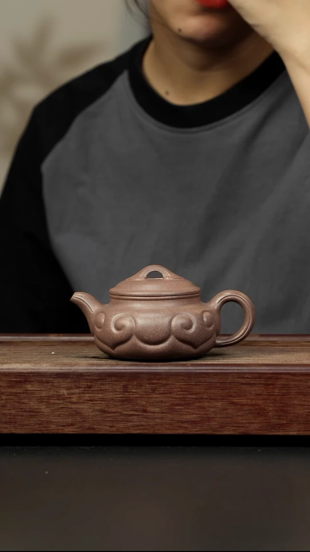 紫砂茶壶桃花泥 仿古如意