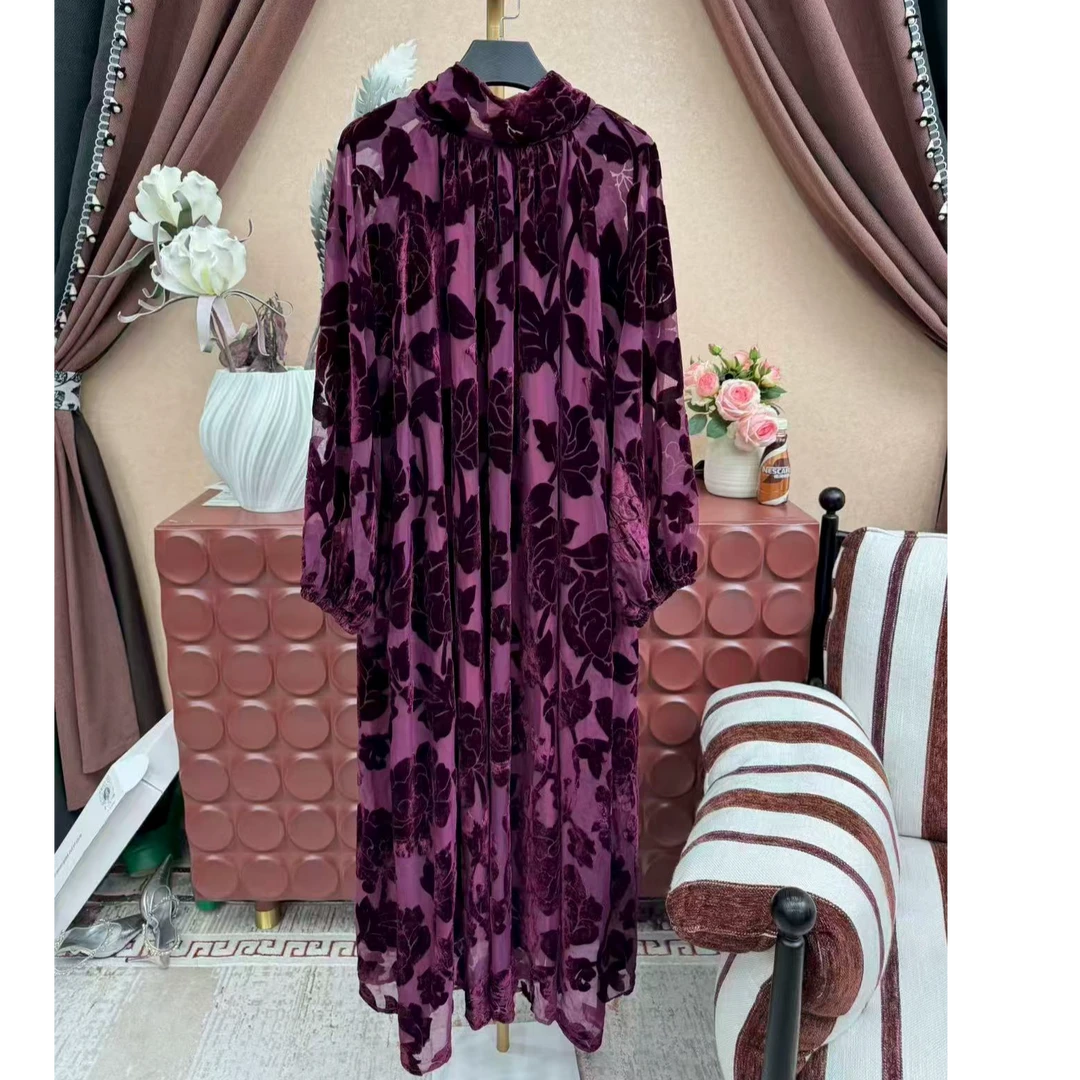 【C190】真丝丝绒时尚新款民族风迪拜服饰长款轻奢【连衣裙】设计师