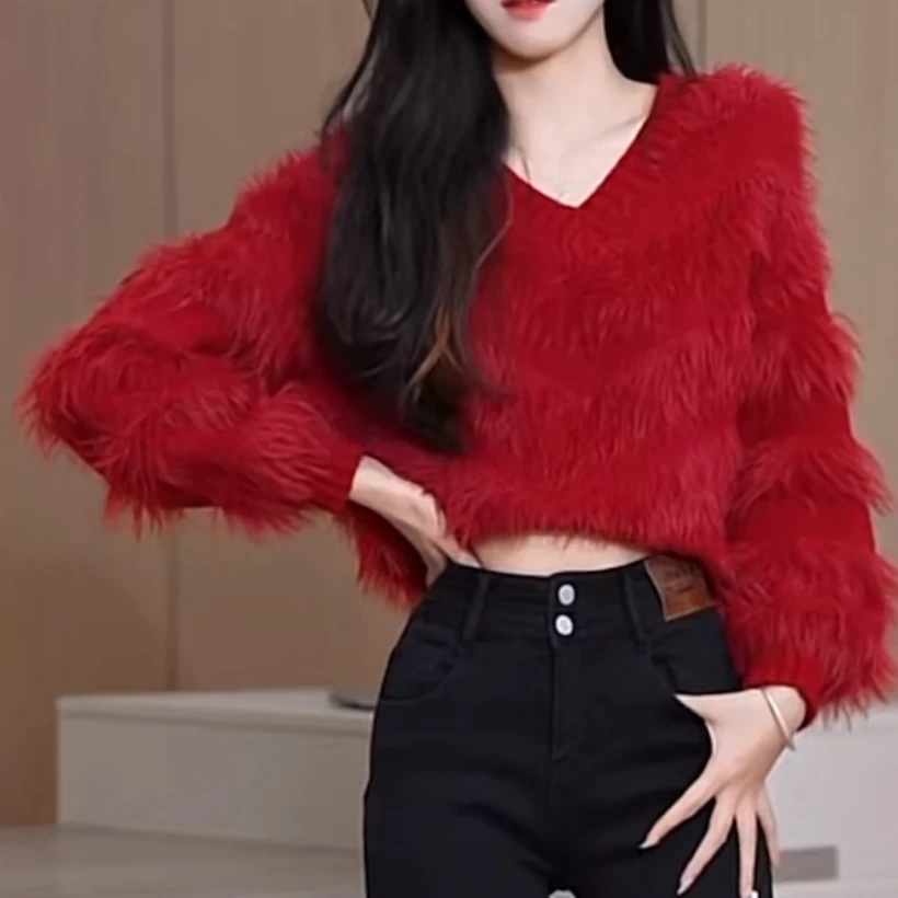 毛衣女秋冬装2025年新款气质显瘦百搭V领套头开衫短款外穿正版