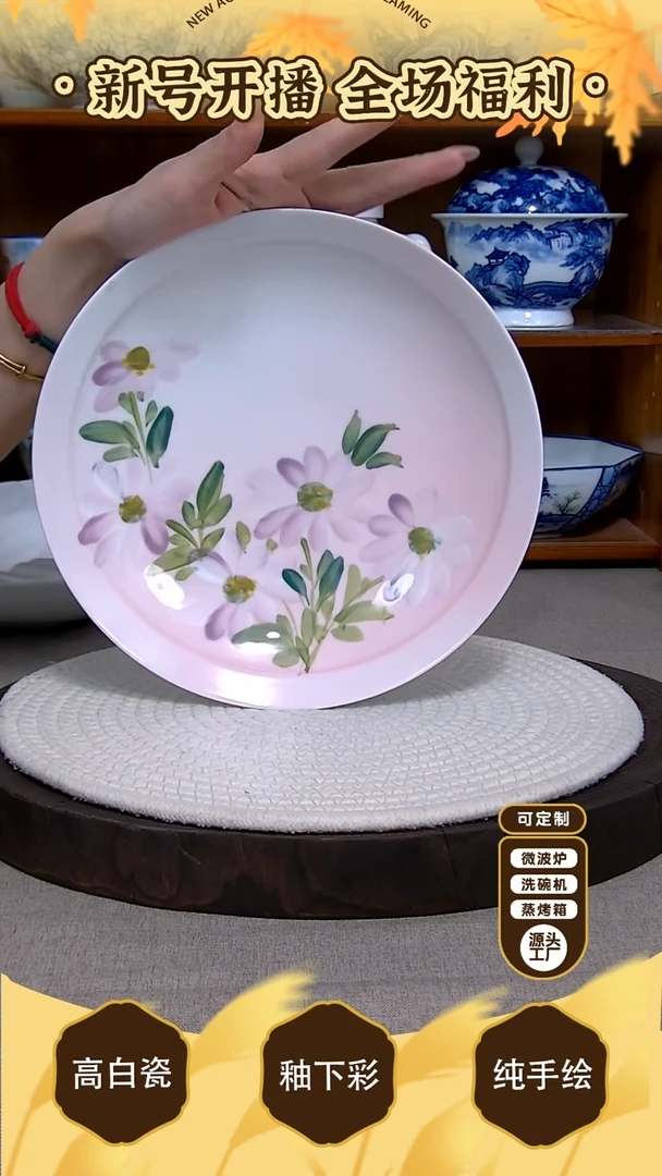 盘【陶源造】景德镇手绘釉下彩陶瓷餐具