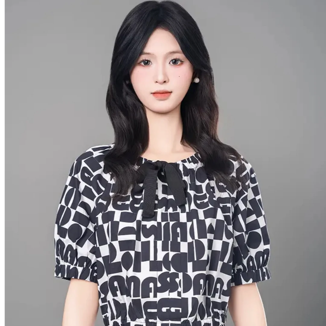 AMASS/阿玛施春夏新款时尚印花短款衬衫女士上衣530010显瘦高腰