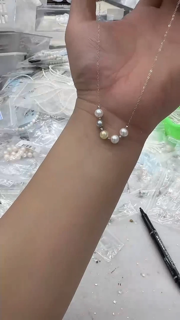 吊坠(赠链)银S925镶嵌海水珍珠6mm 混彩银豆微笑链-孤品