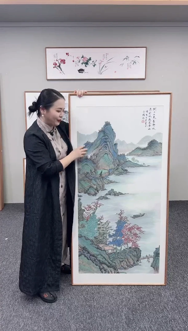 国画青绿山水155*76手绘作品