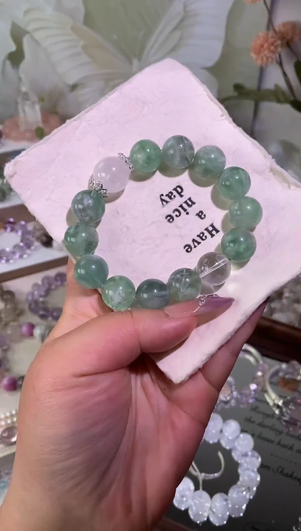 未镶嵌手串水晶羽毛萤石白阿塞设计款