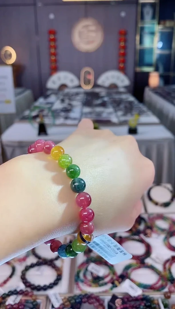 未镶嵌老矿碧玺彩虹单圈手串8mm+碧玺dan多样性发一条