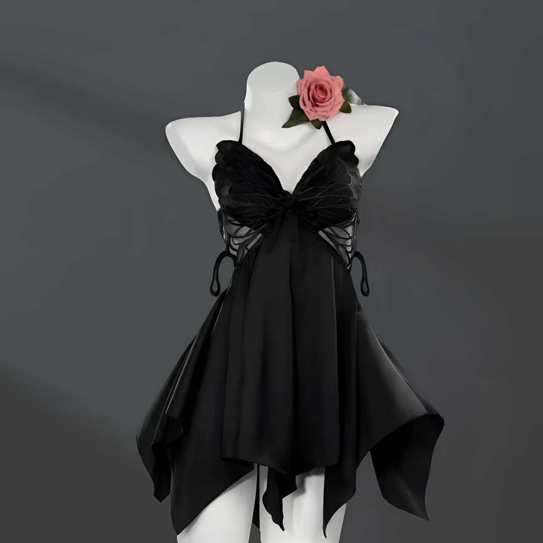 AIFEIER[香妃梦蝶]80-200斤小胸显大温柔蝴蝶法式缎面显瘦睡裙