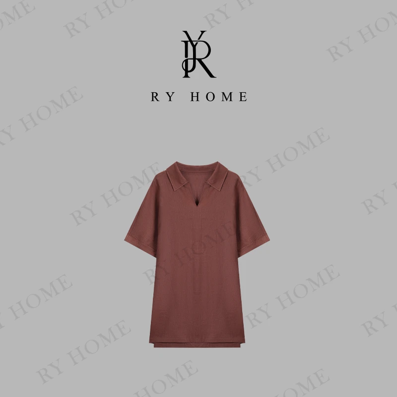 【容雨RYHOME】100亚麻＋翻领中长款V领连衣裙252L1380