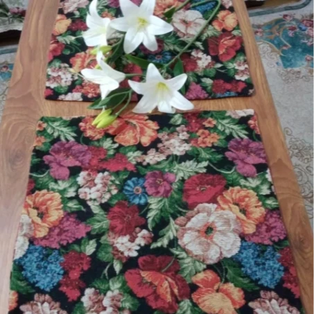 ZN101-10棉麻交织布【45*45/对】黑底百花齐放抱枕巾（不含芯）